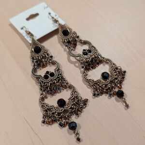 Elegant Black and Gold Chandelier Earrings
